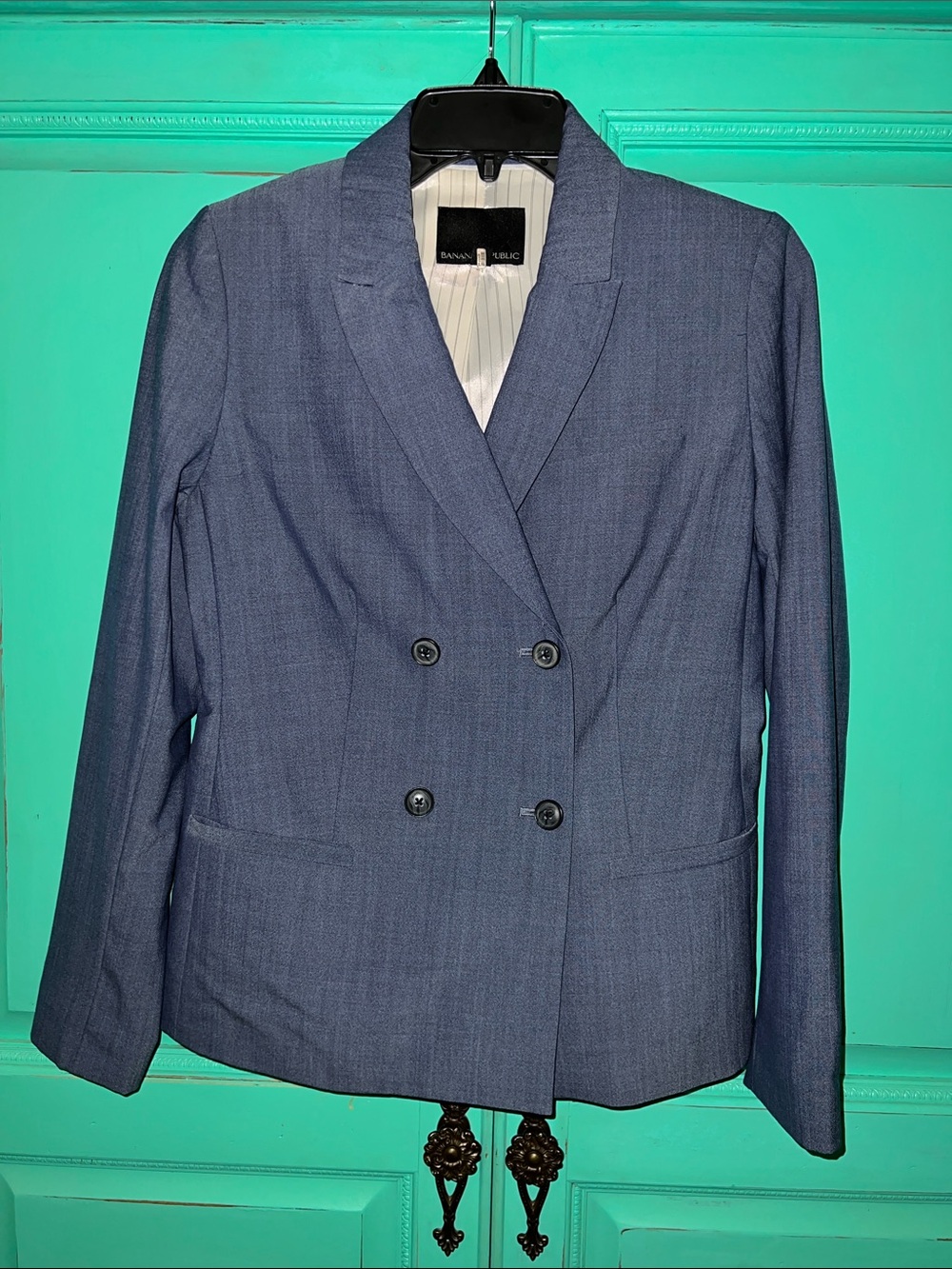 Banana Republic Navy Textured Double-Breasted Blazer